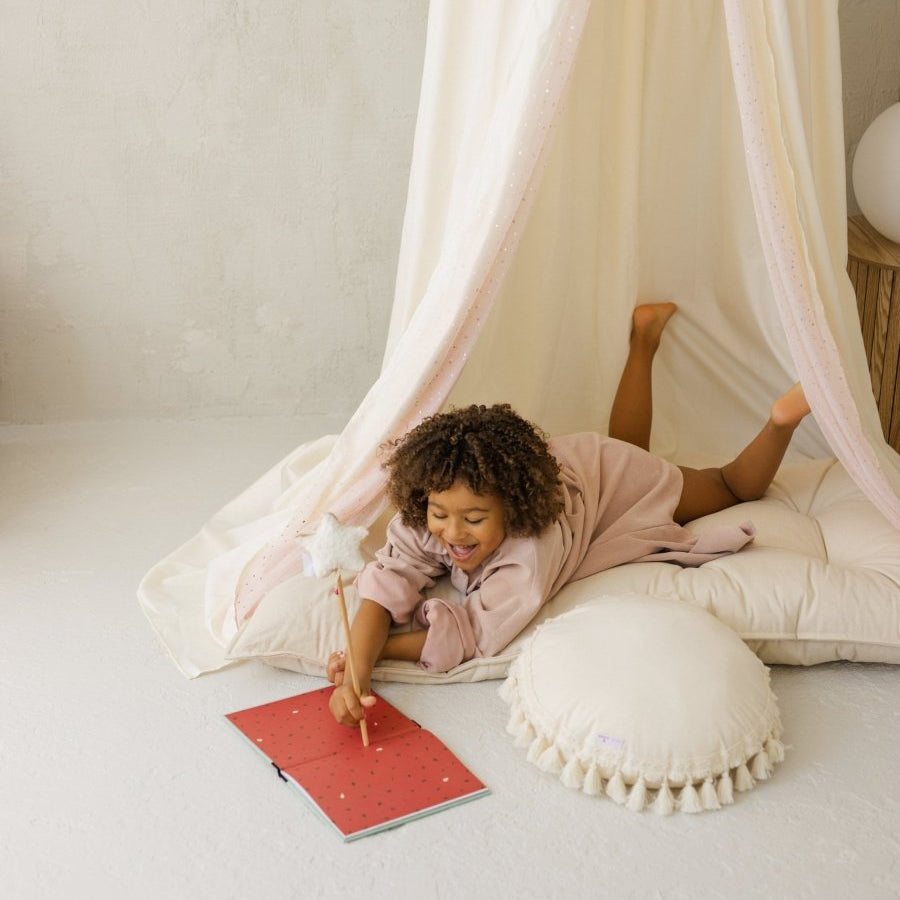 MINICAMP Kids Bed Canopy with Tulle & Tassels in Cream – Teepees for children, available at Learning Bugs UK