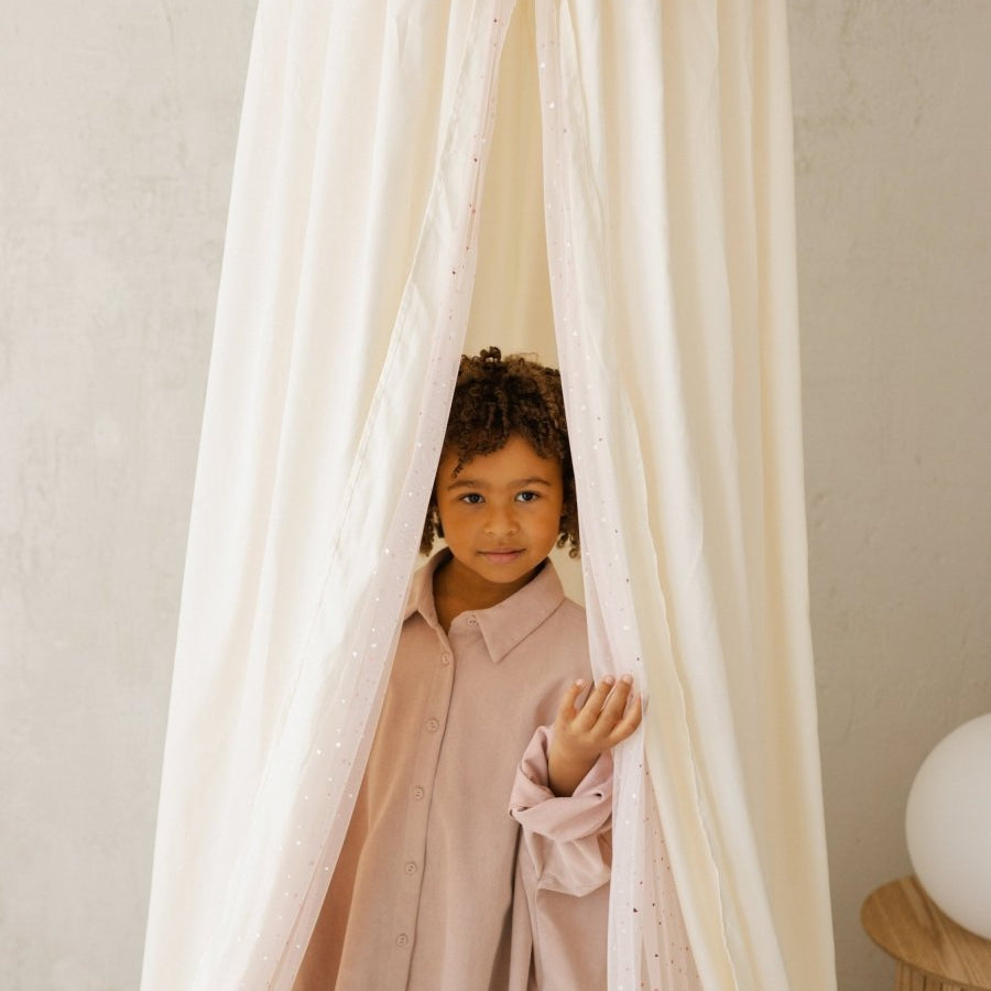 MINICAMP Kids Bed Canopy with Tulle & Tassels in Cream – Teepees for children, available at Learning Bugs UK