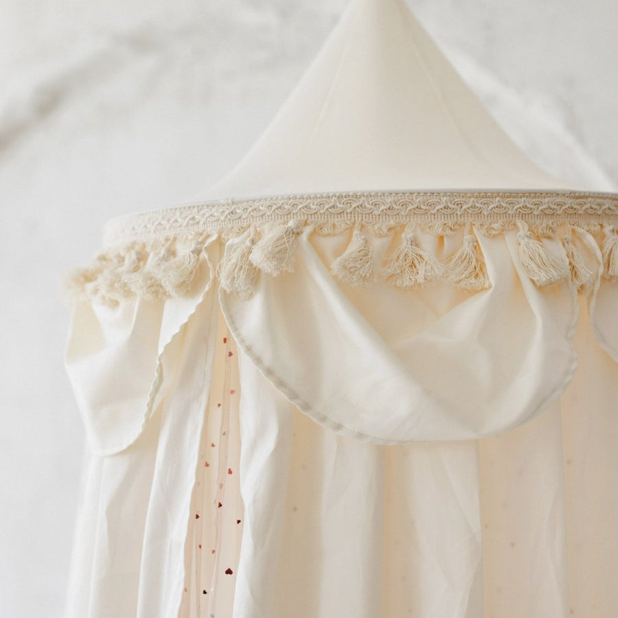 MINICAMP Kids Bed Canopy with Tulle & Tassels in Cream – Teepees for children, available at Learning Bugs UK