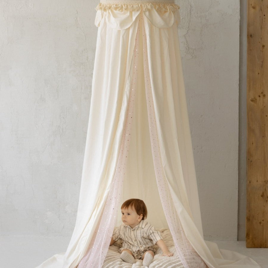 MINICAMP Kids Bed Canopy with Tulle & Tassels in Cream – Teepees for children, available at Learning Bugs UK