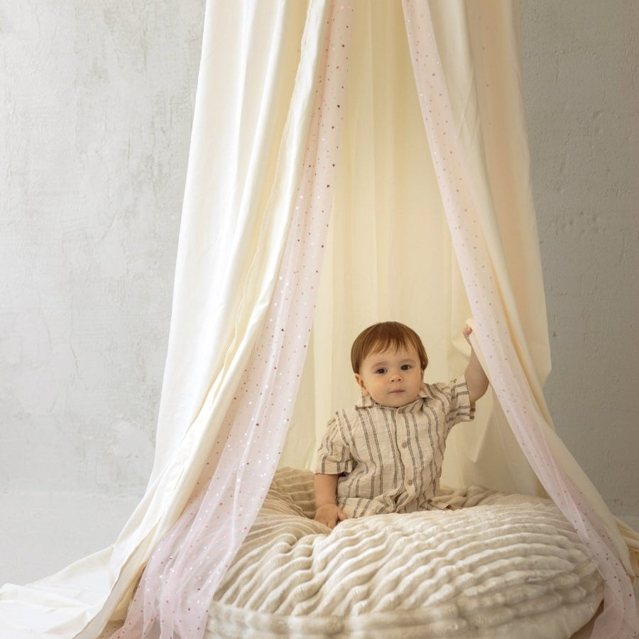 MINICAMP Kids Bed Canopy with Tulle & Tassels in Cream – Teepees for children, available at Learning Bugs UK