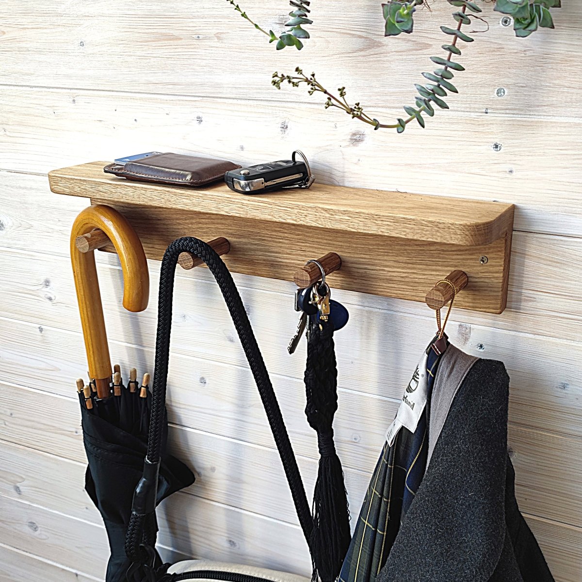 MINICAMP Floating Kids Bookshelf with Coat Hooks Made of Solid Oak – Peg Shelves for children, available at Learning Bugs UK