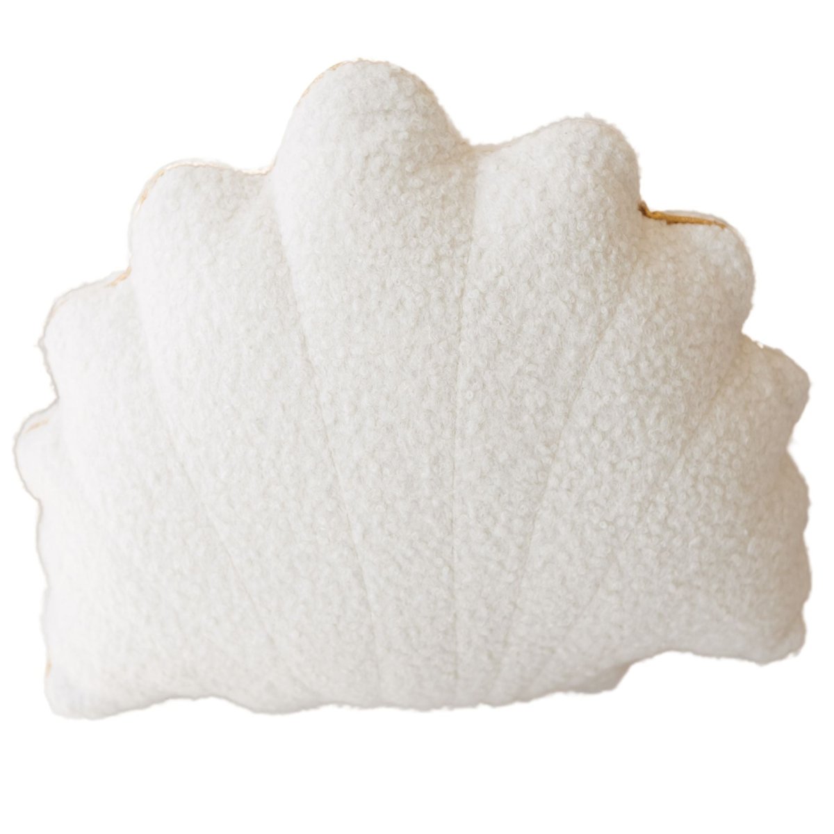 MINICAMP Ecru Boucle Seashell Cushion with Chic Golden Trim – Decorative Pillows for children, available at Learning Bugs UK