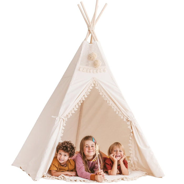 MINICAMP Extra Large Indoor Teepee Tent with Tassels Decor – XL Teepees for children, available at Learning Bugs UK
