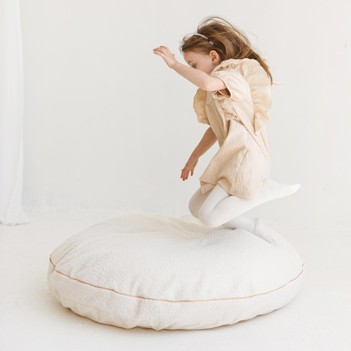 MINICAMP Boucle Fabric Kids Floor Cushion in Ecru – Floor Pillows for children, available at Learning Bugs UK