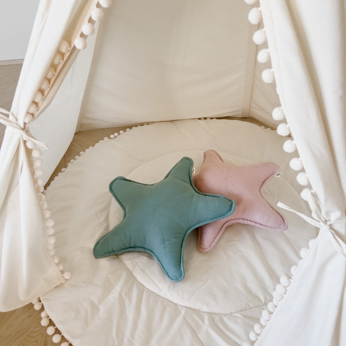 MINICAMP Linen Sea Star Pillow – Mint Throw Pillow for Coastal & Beach Decor – Decorative Pillows for children, available at Learning Bugs UK