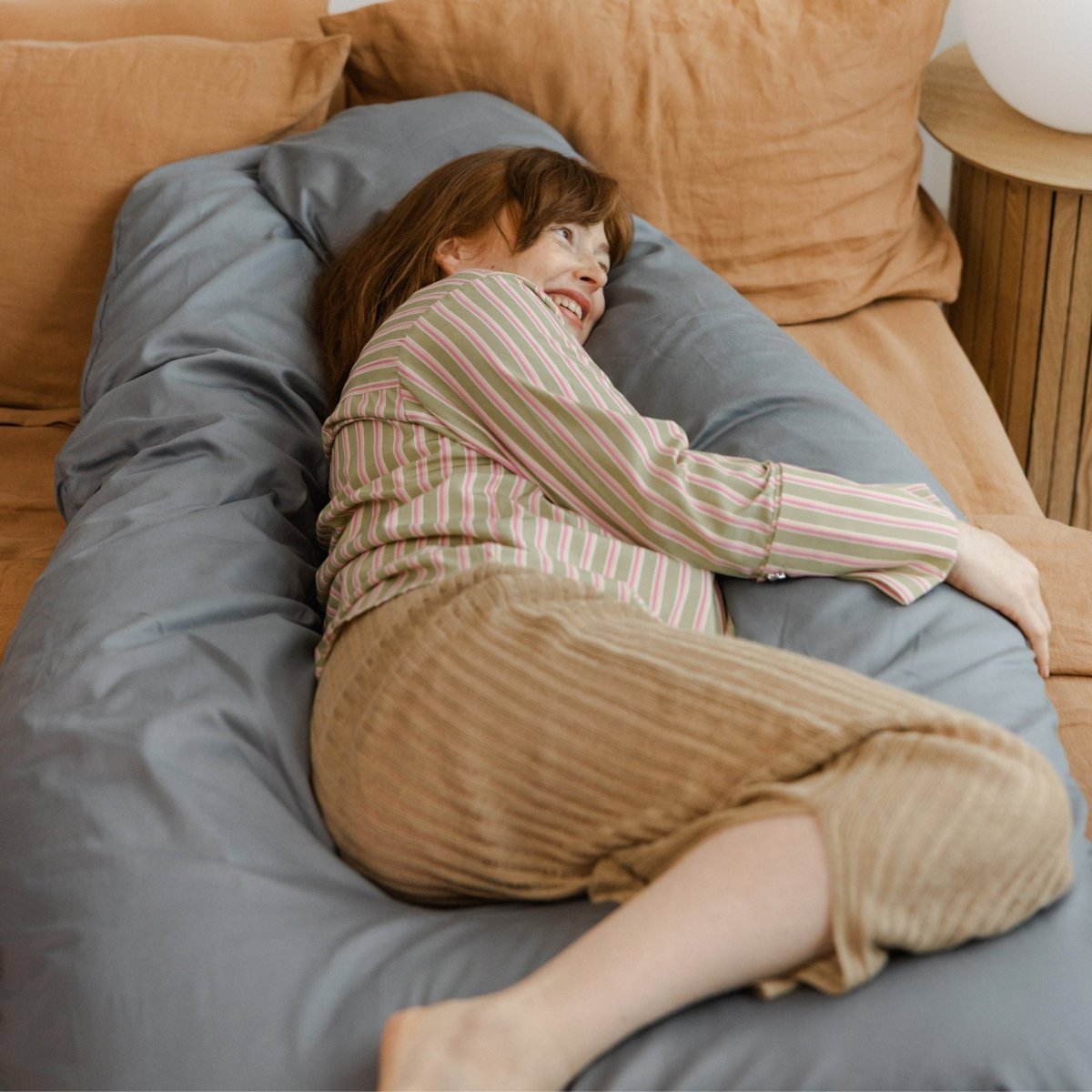 MINICAMP U-Shaped Pregnancy Pillow with Natural Sateen Cotton Cover in Stone Grey | Kapok & Latex Blend or PES Filling – Body Pillows U Shaped for children, available at Learning Bugs UK
