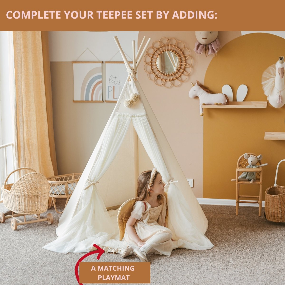 MINICAMP Fairy Kids Play Tent with Tulle in Ecru – Teepees for children, available at Learning Bugs UK