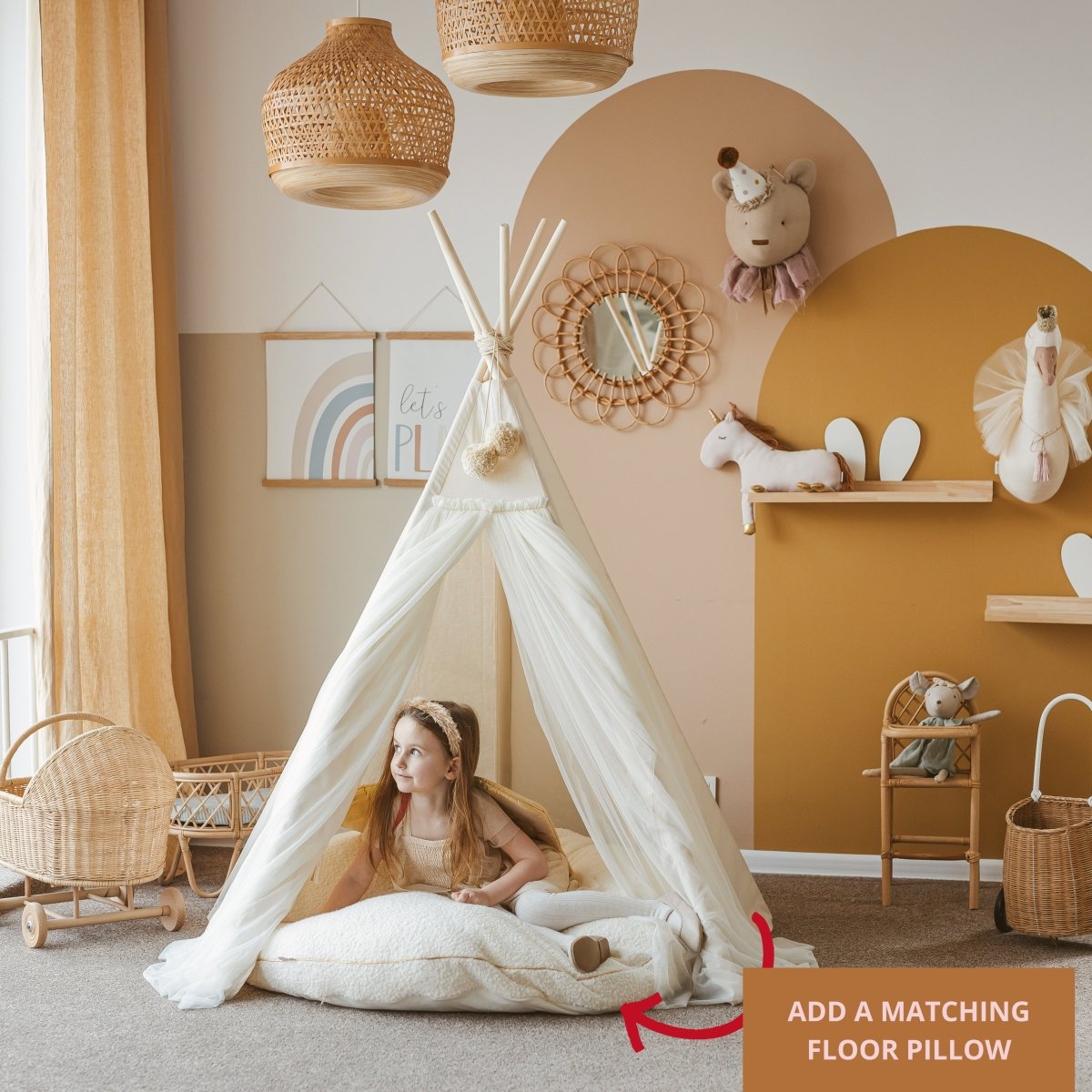 MINICAMP Fairy Kids Play Tent with Tulle in Ecru – Teepees for children, available at Learning Bugs UK