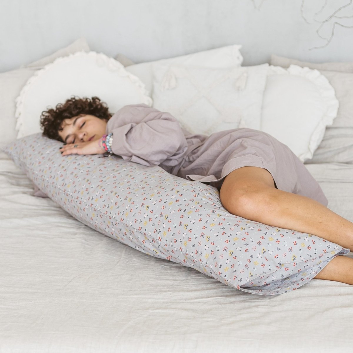 MINICAMP Full Body Maternity Pillow with Organic Floral Print Cover – Lumbar Pillows for children, available at Learning Bugs UK