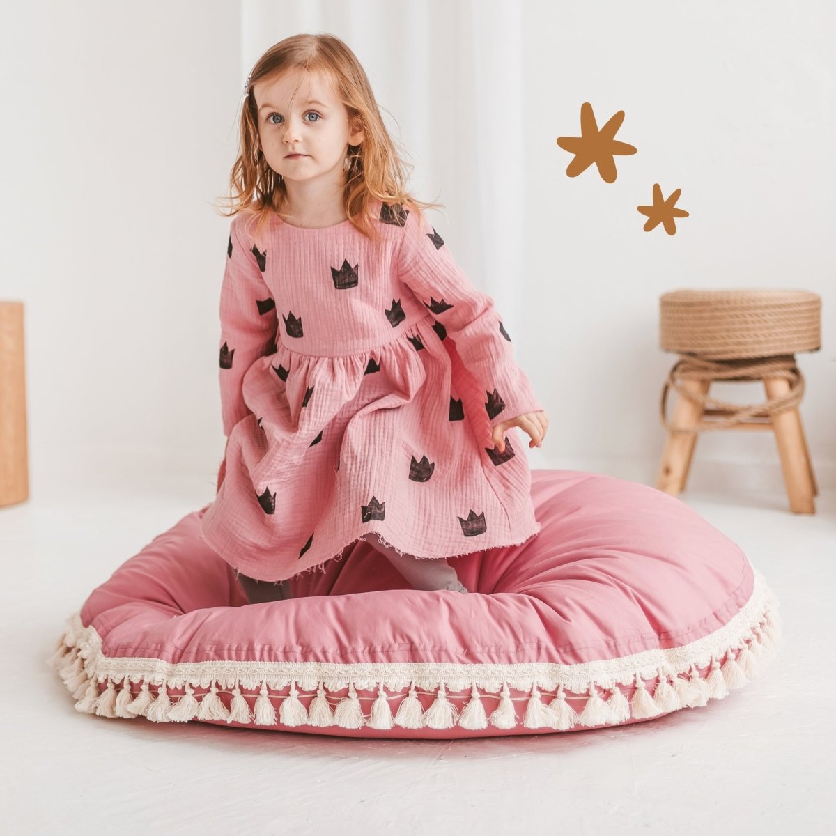 MINICAMP Large Floor Cushion with Tassels in Rose – Floor Pillows for children, available at Learning Bugs UK