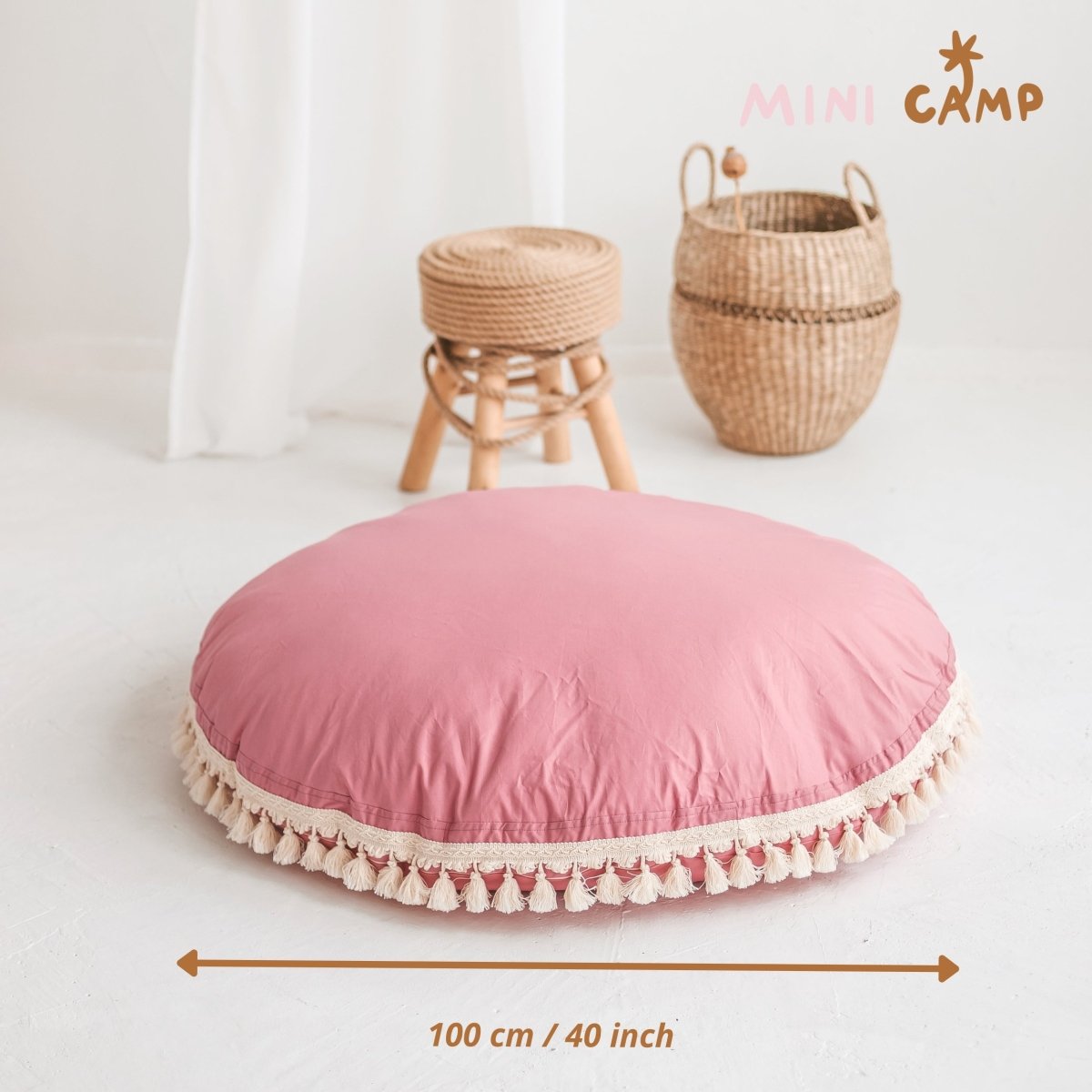 MINICAMP Large Floor Cushion with Tassels in Rose – Floor Pillows for children, available at Learning Bugs UK