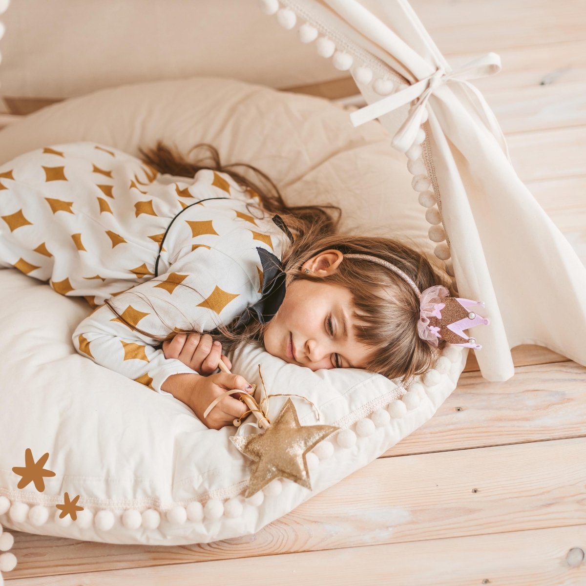 MINICAMP Large Floor Cushion with Pom Poms in Ecru – Floor Pillows for children, available at Learning Bugs UK