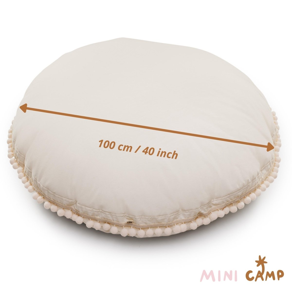 MINICAMP Large Floor Cushion with Pom Poms in Ecru – Floor Pillows for children, available at Learning Bugs UK