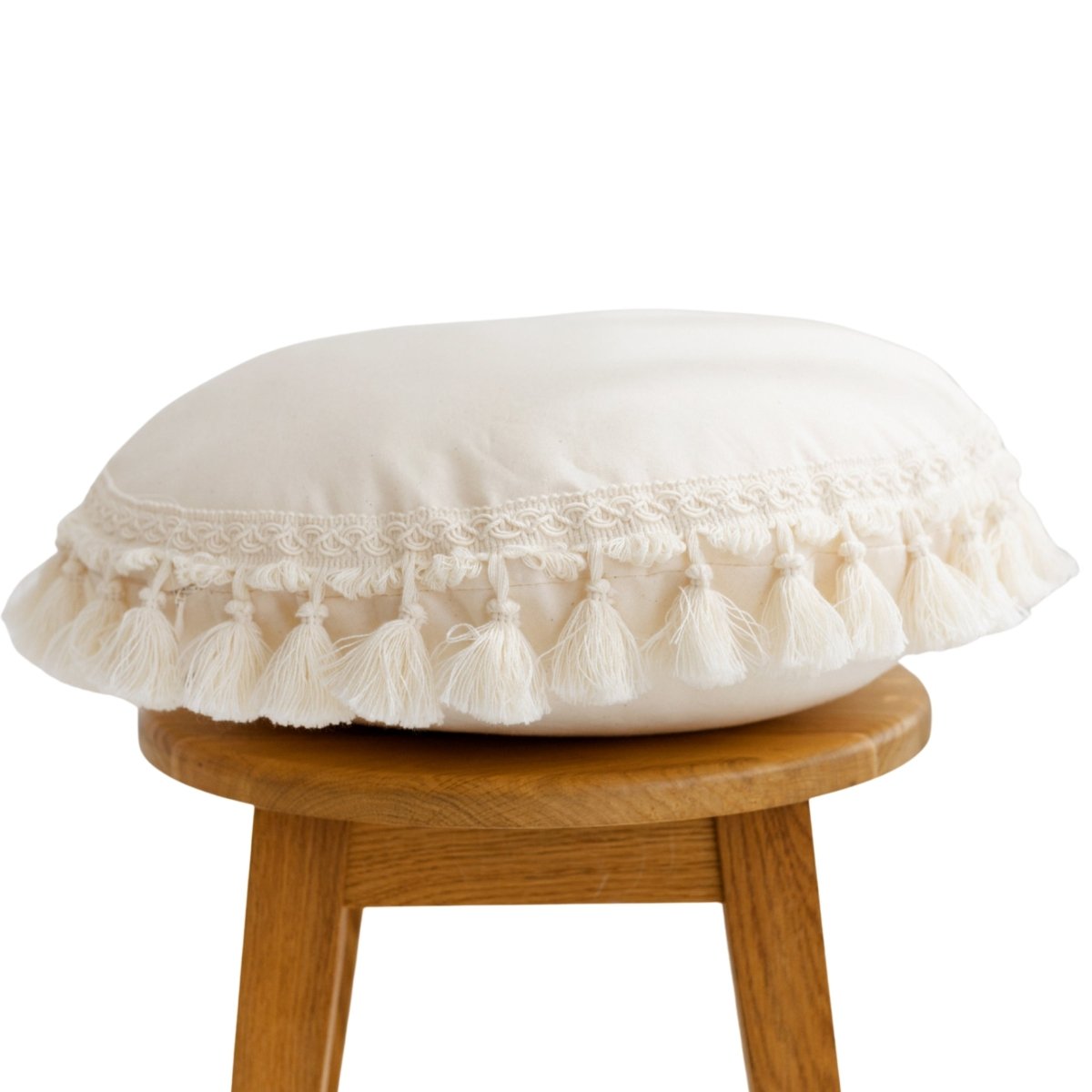MINICAMP Round Tassel Cushion – Cozy Boho Pillow for Kids' Rooms – Decorative Pillows for children, available at Learning Bugs UK