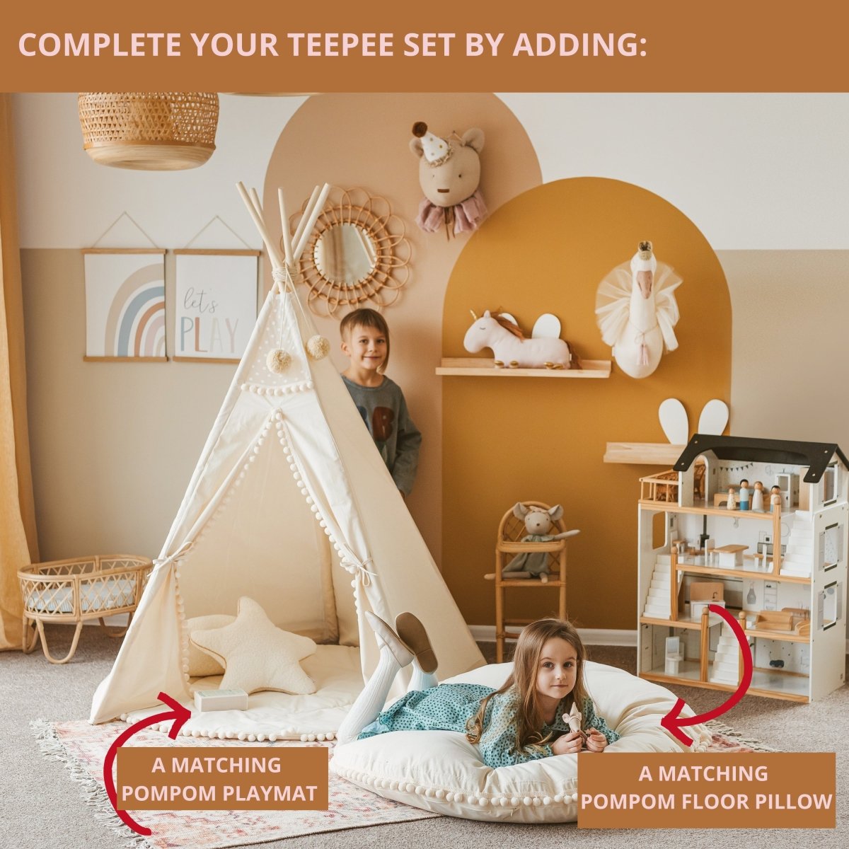 MINICAMP Original Play Tent with Pompoms – Teepees for children, available at Learning Bugs UK