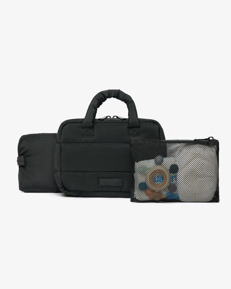 T+M Puffy Changing Grab Bag Black – Compact Changing Bag for children, available at Learning Bugs UK
