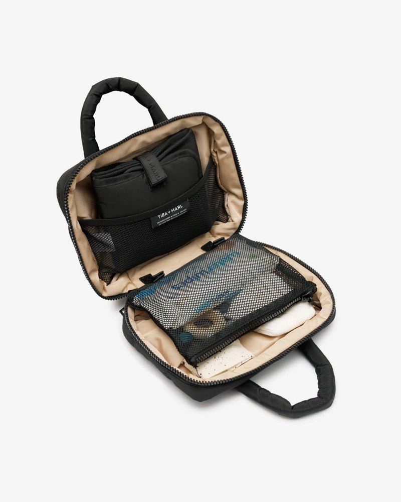 T+M Puffy Changing Grab Bag Black – Compact Changing Bag for children, available at Learning Bugs UK