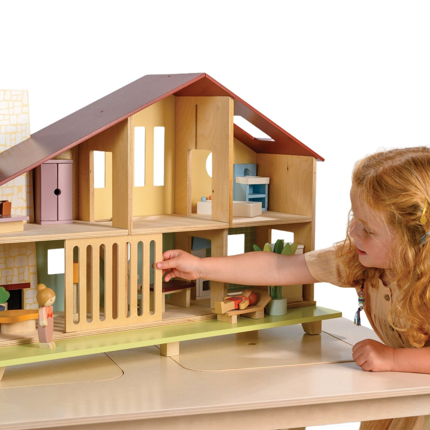 Buy Cedar Chalet (furniture included) | Wooden dolls house for kids by Learning Bugs UK