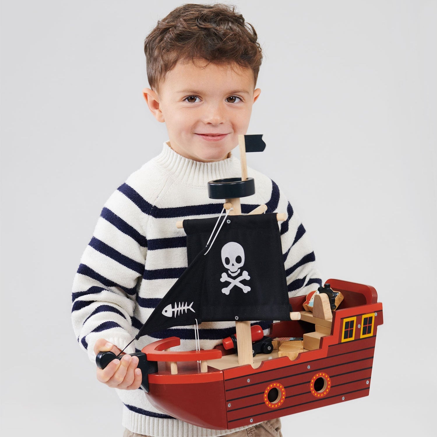 Buy Fishbones Pirate Ship | Wooden boat for kids by Learning Bugs UK