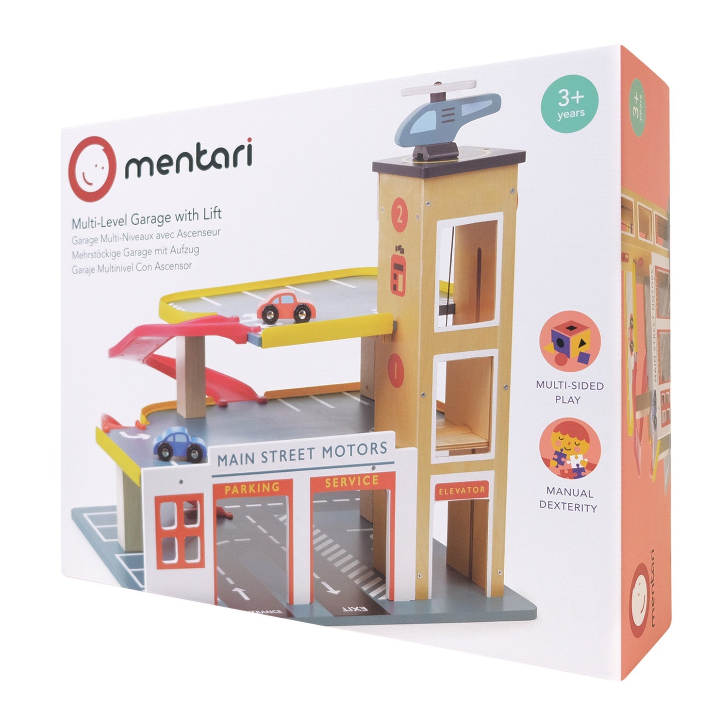 Buy Multi Level Garage with Lift | Wooden garage playset + cars for kids by Learning Bugs UK