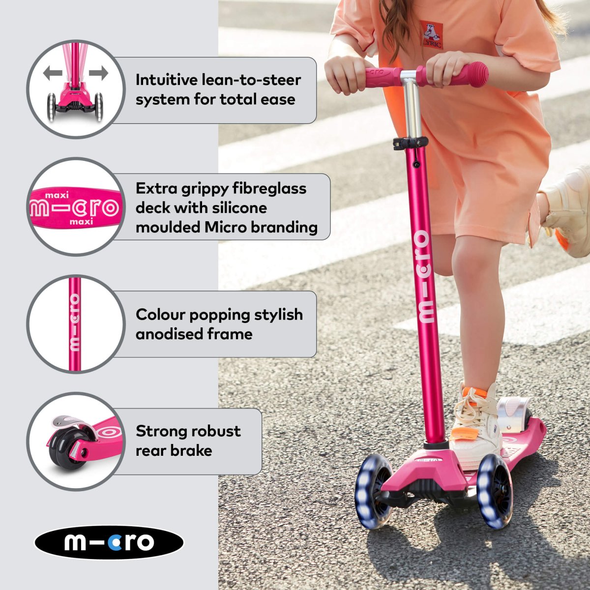 Micro Scooters Maxi Micro Scooter Deluxe LED – Scooters for children, available at Learning Bugs UK