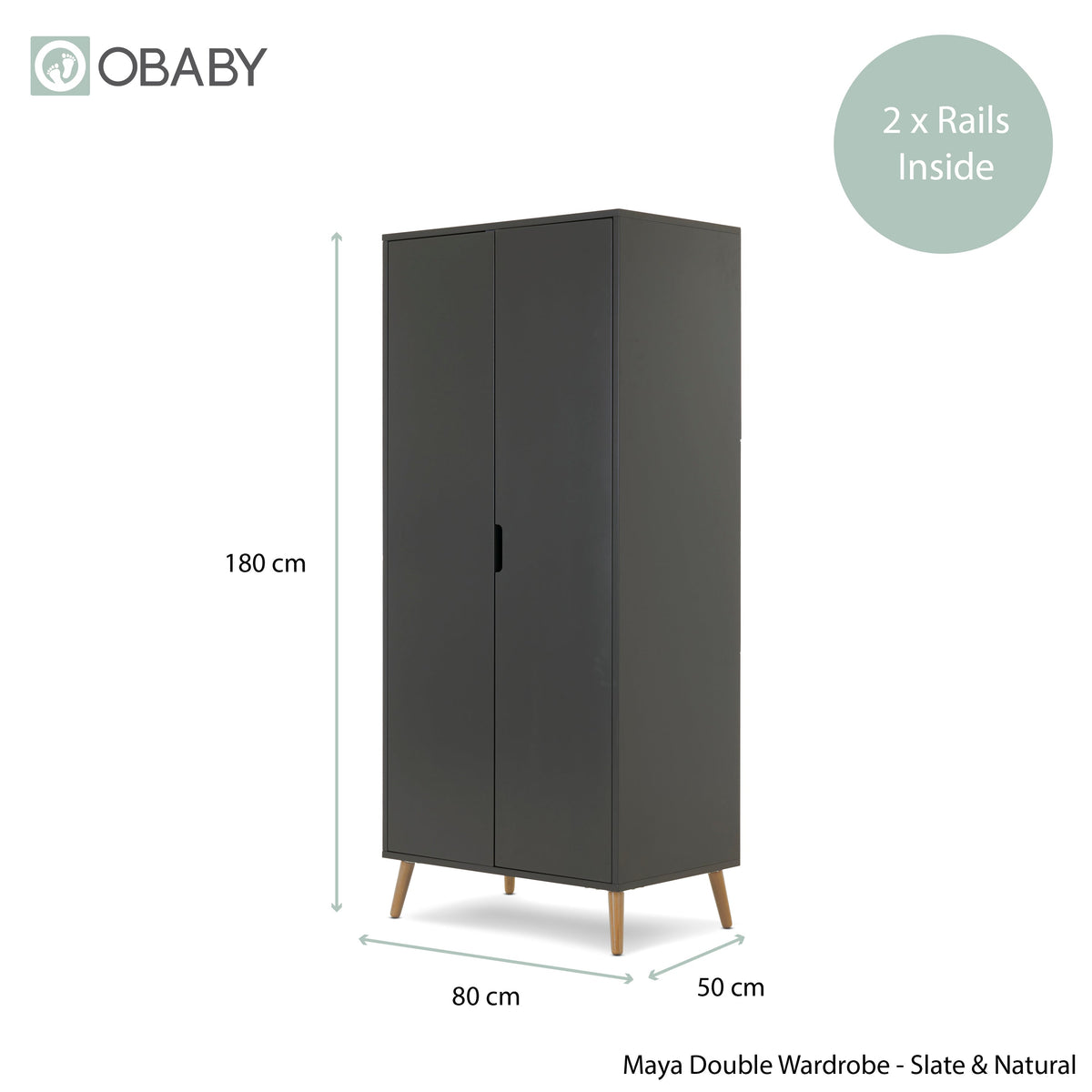 Obaby Maya Double Wardrobe - Slate With Natural