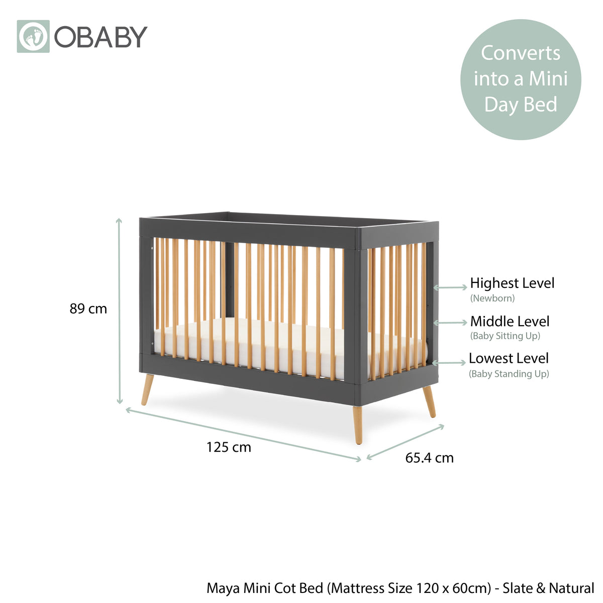 Obaby Maya Mini 3 Piece Room Set - Slate With Natural