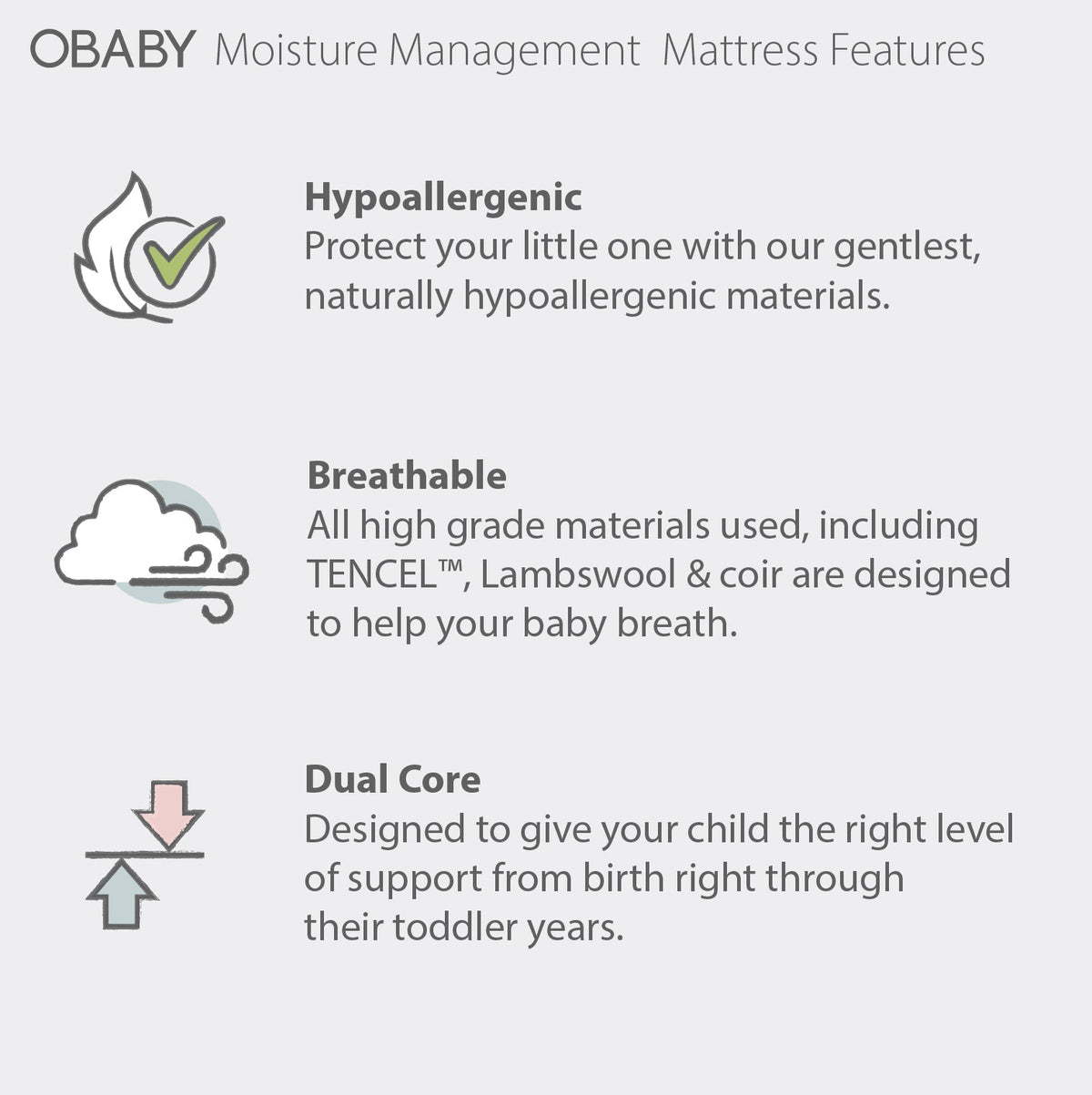 Obaby Moisture Management Dual Core Mattress - 120 x 60cm