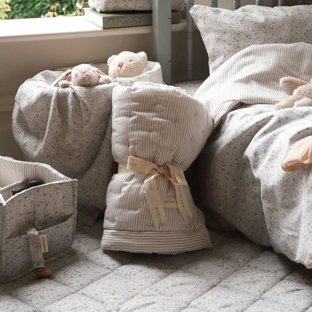 Quilted Bedspread - Natural Stripe – Bedding for children, available at Learning Bugs UK