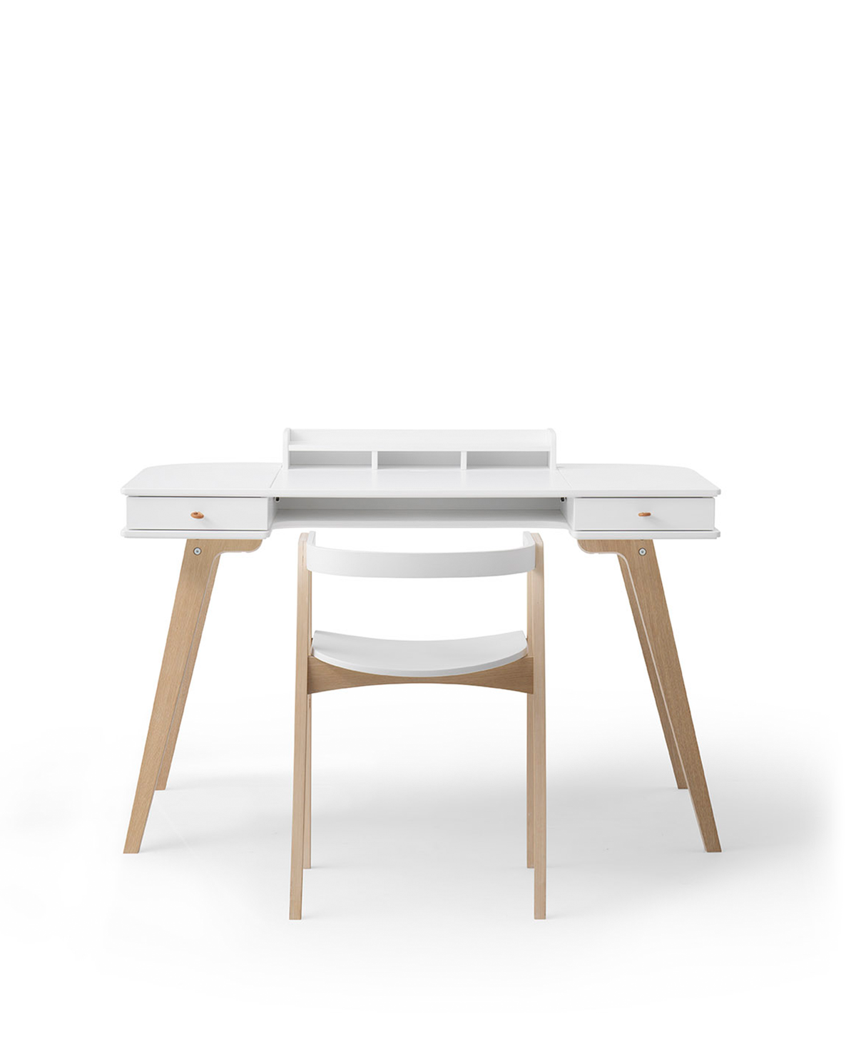 Oliver Furniture Wood Desk & Armchair Set - White/Oak, 72.6 cm desk – Kids Desk And Chair Set for children, available at Learning Bugs UK