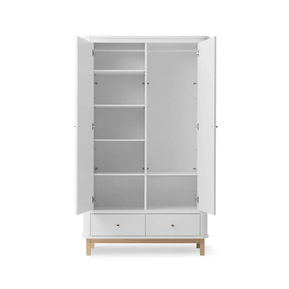 Oliver Furniture Wood Wardrobe 2 Doors - White/Oak – Wardrobes for children, available at Learning Bugs UK