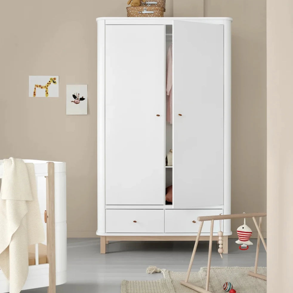 Oliver Furniture Wood Wardrobe 2 Doors - White/Oak – Wardrobes for children, available at Learning Bugs UK