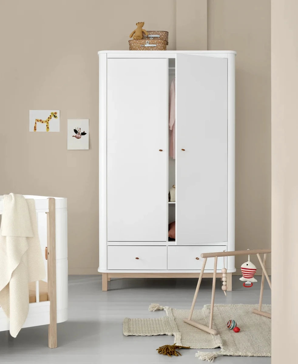 Oliver Furniture Wood Wardrobe 2 Doors - White/Oak – Wardrobes for children, available at Learning Bugs UK
