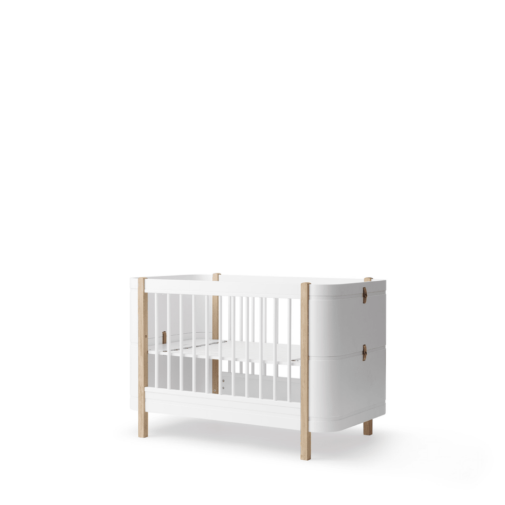 Mini+ Cot Bed - White/Oak – Cot Beds for children, available at Learning Bugs UK
