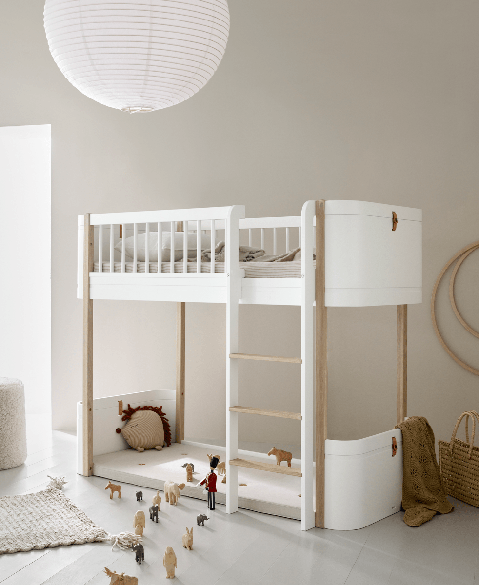 Mini+ Low Loft Bed - White/Oak – Loft Beds for children, available at Learning Bugs UK