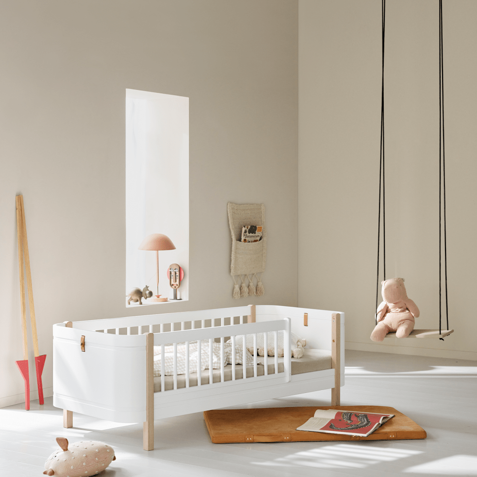 Mini+ Junior Bed - White/Oak – Single Beds for children, available at Learning Bugs UK