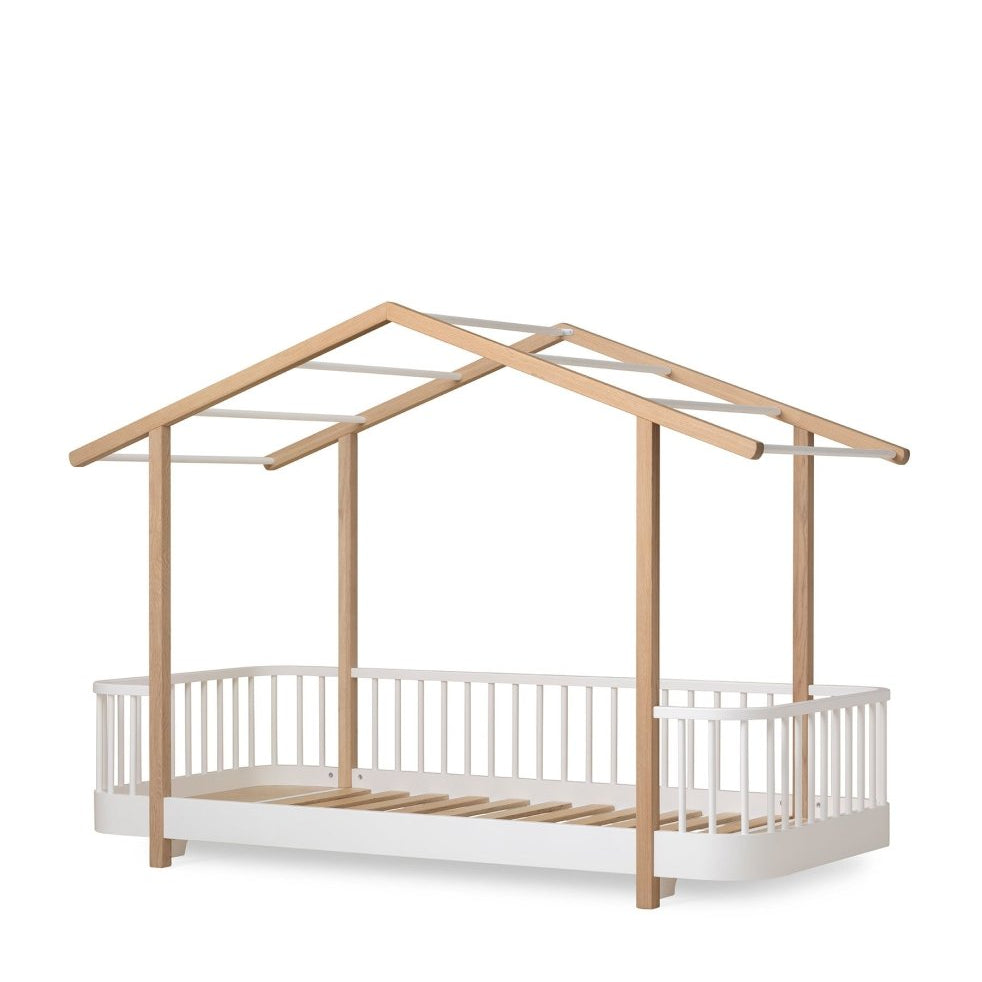Wood Original House Bed - White/Oak – Single Beds for children, available at Learning Bugs UK
