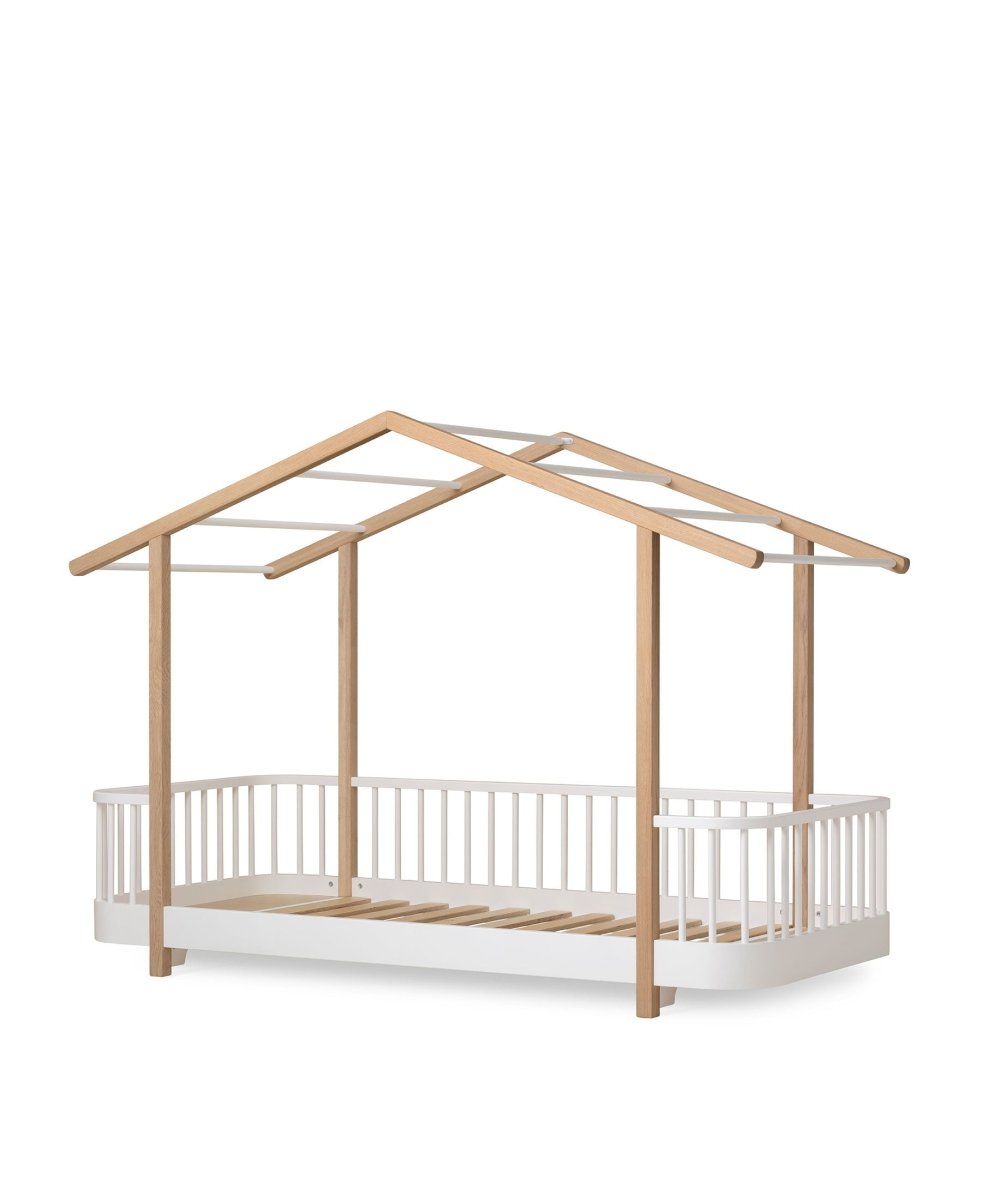 Wood Original House Bed - White/Oak – Single Beds for children, available at Learning Bugs UK