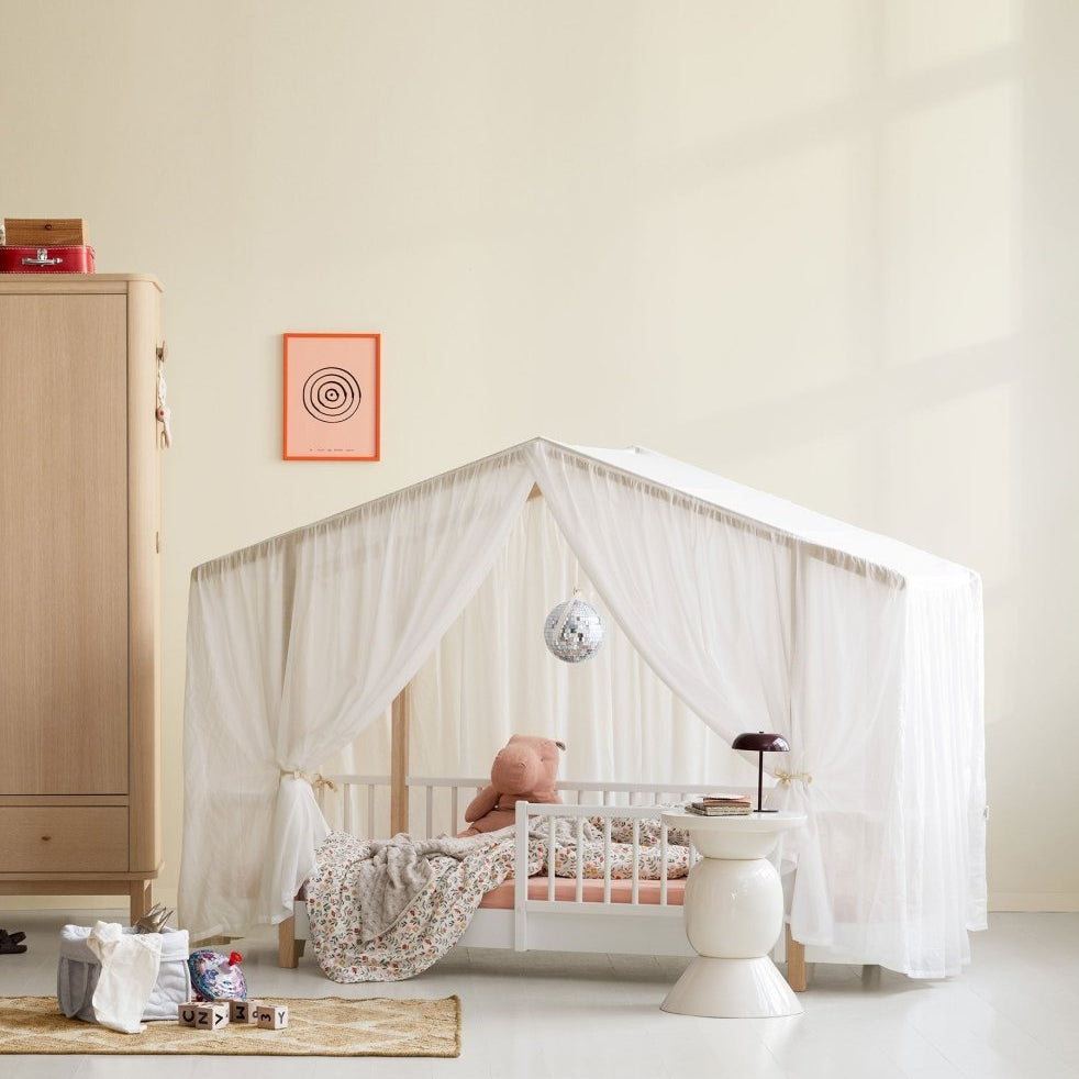 Wood Original House Bed - White/Oak – Single Beds for children, available at Learning Bugs UK