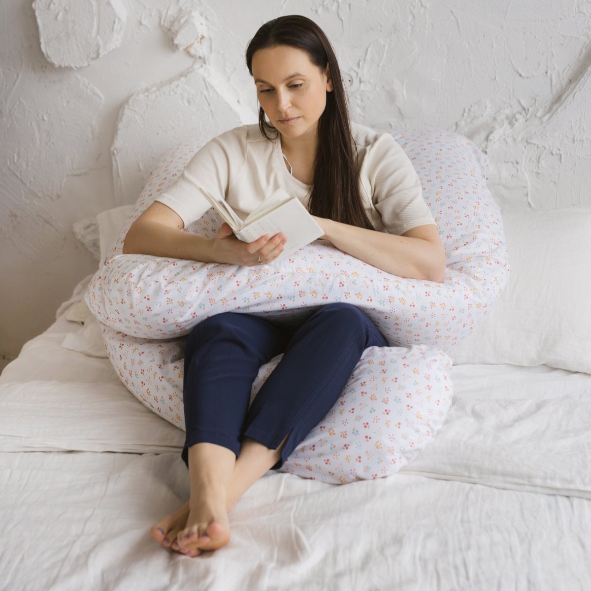 MINICAMP U-Shaped Maternity Pillow with Organic Cover in Milk White | Kapok & Latex Blend or PES Filling – Body Pillows U Shaped for children, available at Learning Bugs UK