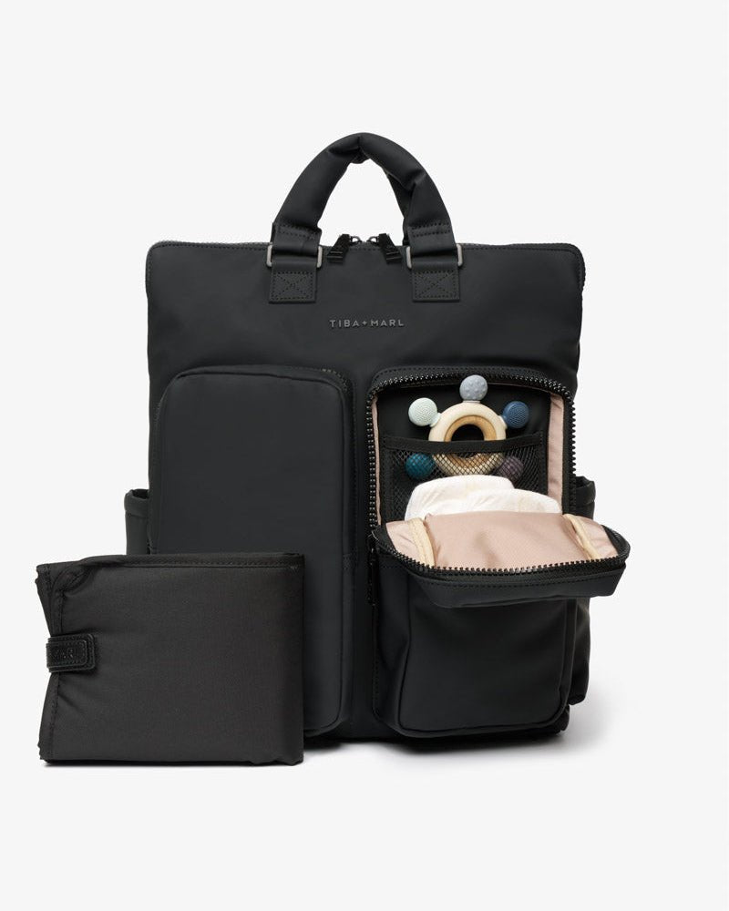 Ozzy Changing Tote / Backpack 2.0 Matte Black – Tote Bag for children, available at Learning Bugs UK