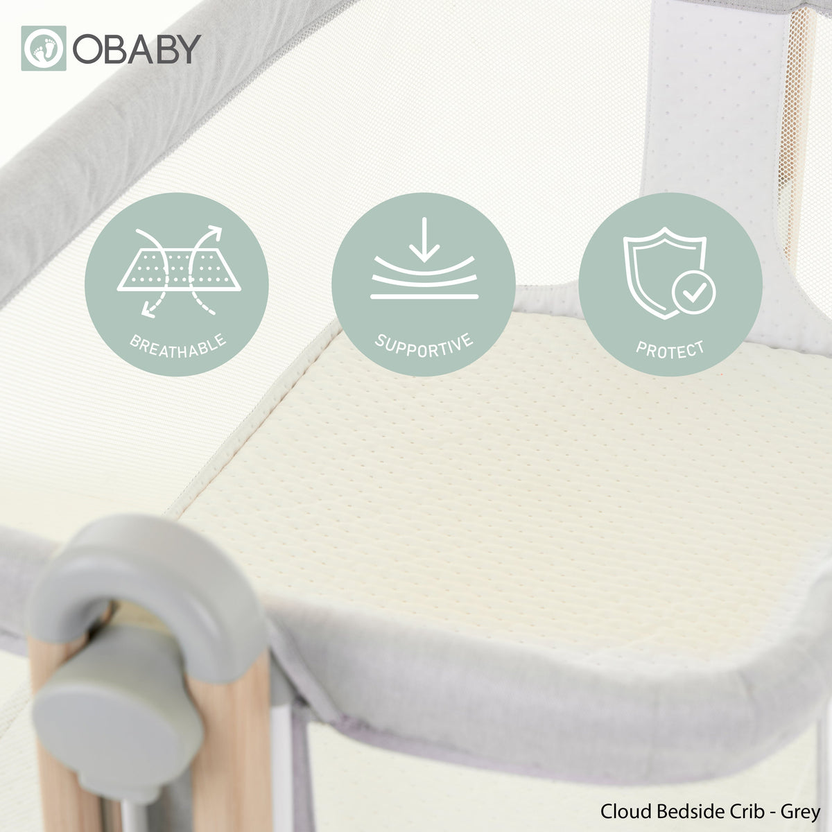 Obaby Cloud Bedside Crib - Grey