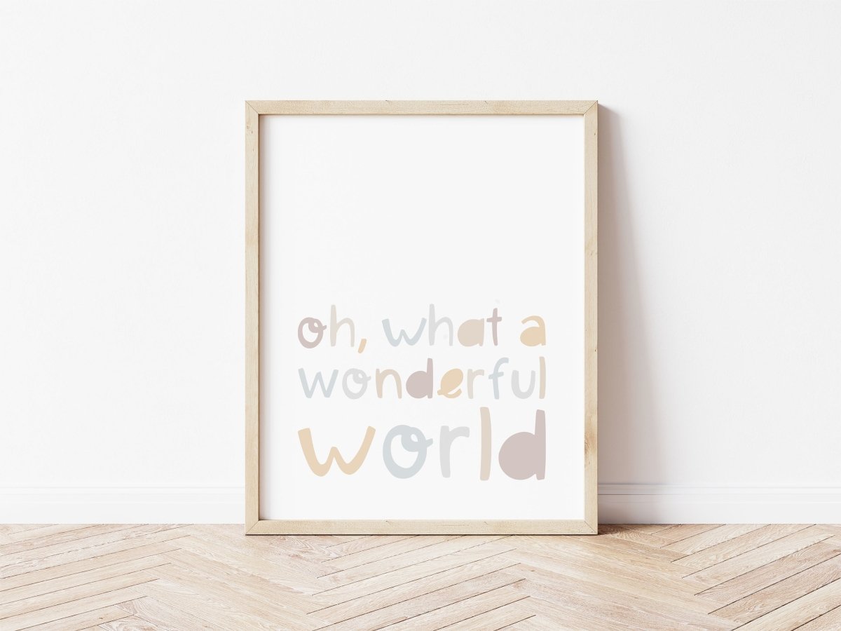 Oh, What A Wonderful World Neutrals Print – for children, available at Learning Bugs UK
