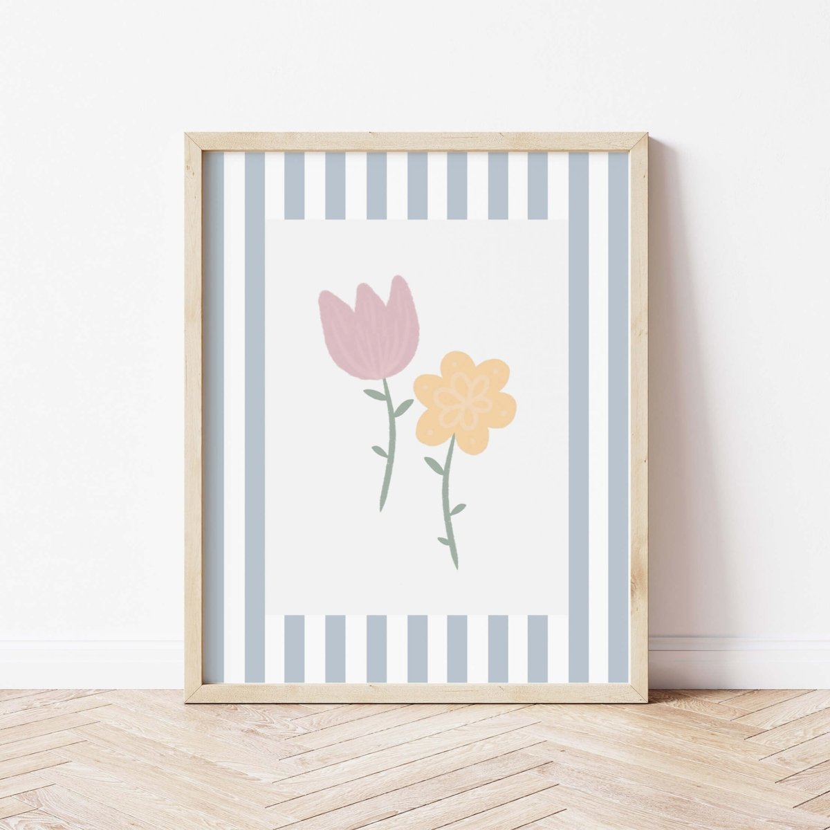 Flowers Print - Pale Blue Stripes – for children, available at Learning Bugs UK