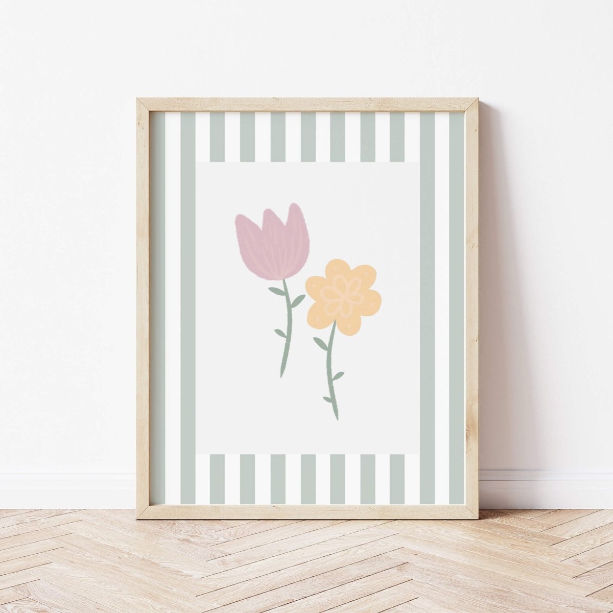 Flowers Print - Green Stripes – for children, available at Learning Bugs UK