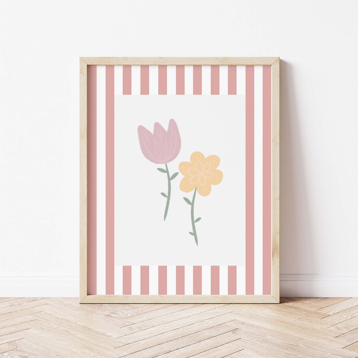 Flowers Print - Pale Red Stripes – for children, available at Learning Bugs UK
