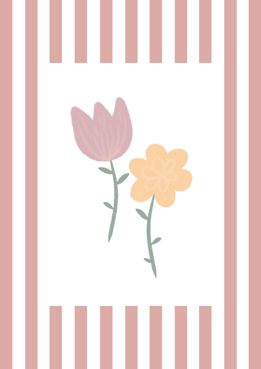 Flowers Print - Pale Red Stripes – for children, available at Learning Bugs UK