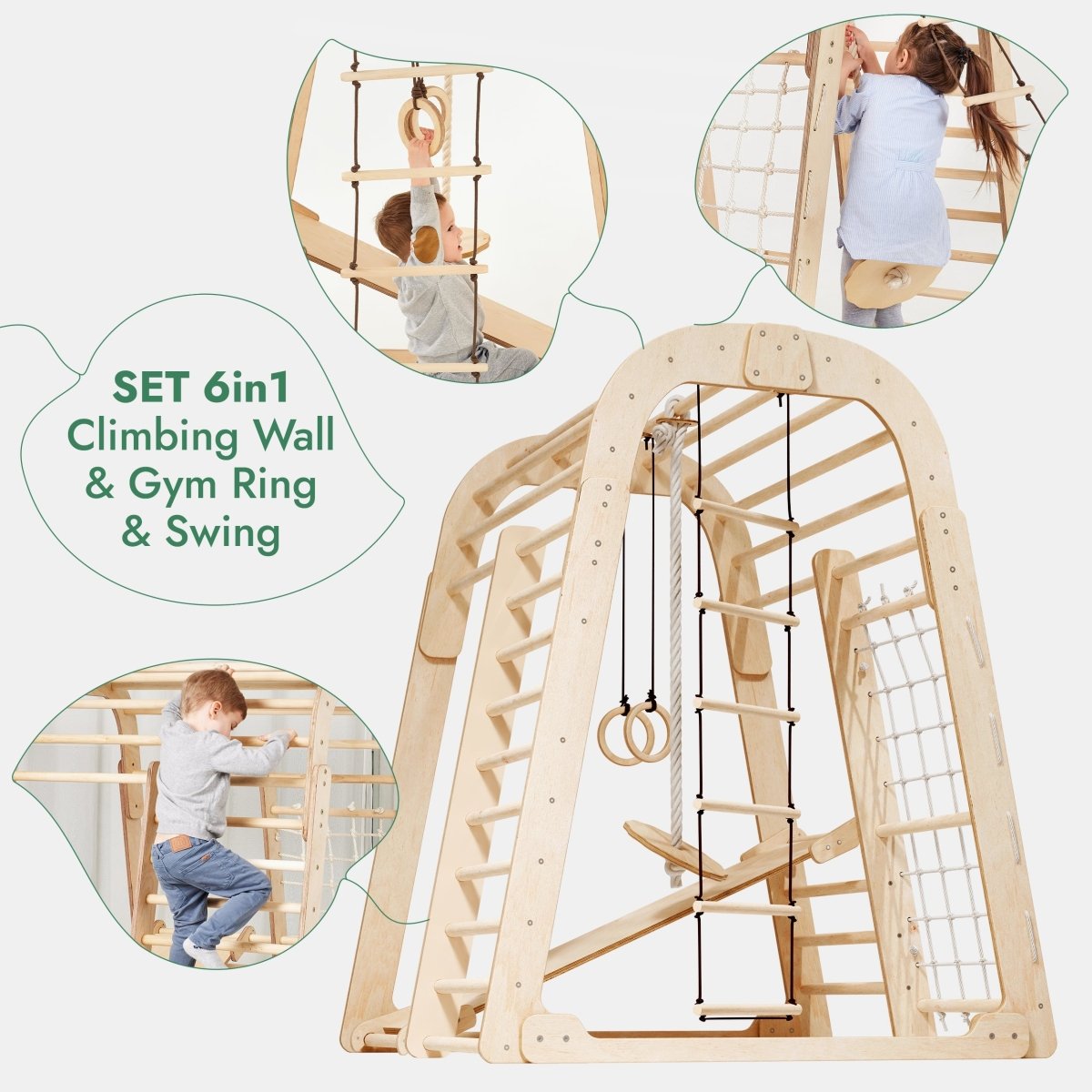 Goodevas 6 in 1 Indoor Wooden Playground (Art Set Excluded) – Climbing Frame for children, available at Learning Bugs UK