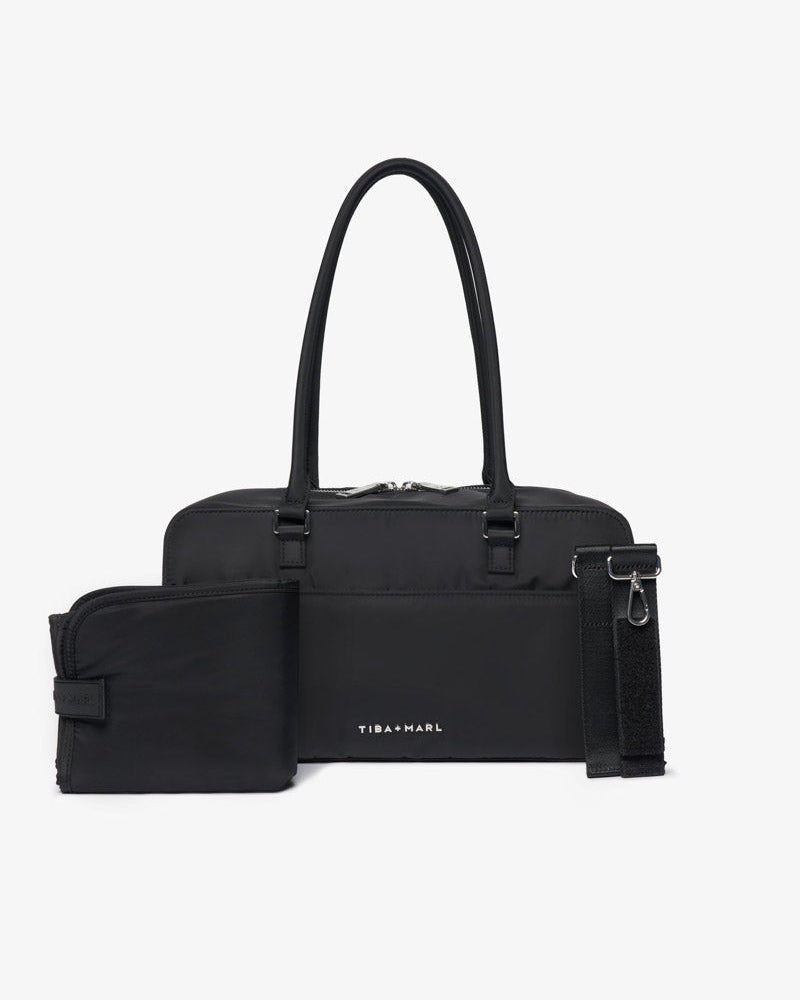 Riley Compact East-West Changing Bag Black Woven – Compact Changing Bag for children, available at Learning Bugs UK